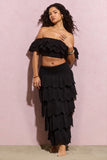 Vista Black Broderie Ruffled Tiered Maxi Skirt