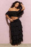 Vista Black Broderie Ruffled Tiered Maxi Skirt