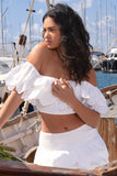 Breathtaking White Broderie Ruffled Bardot Crop Top
