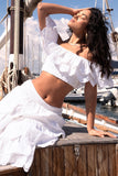 Breathtaking White Broderie Ruffled Bardot Crop Top