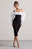 Couture Client Black Halter-Neck Puff Sleeve Midi Dress