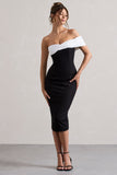 Pearl Black Twisted Bardot Tailored Midi Dress