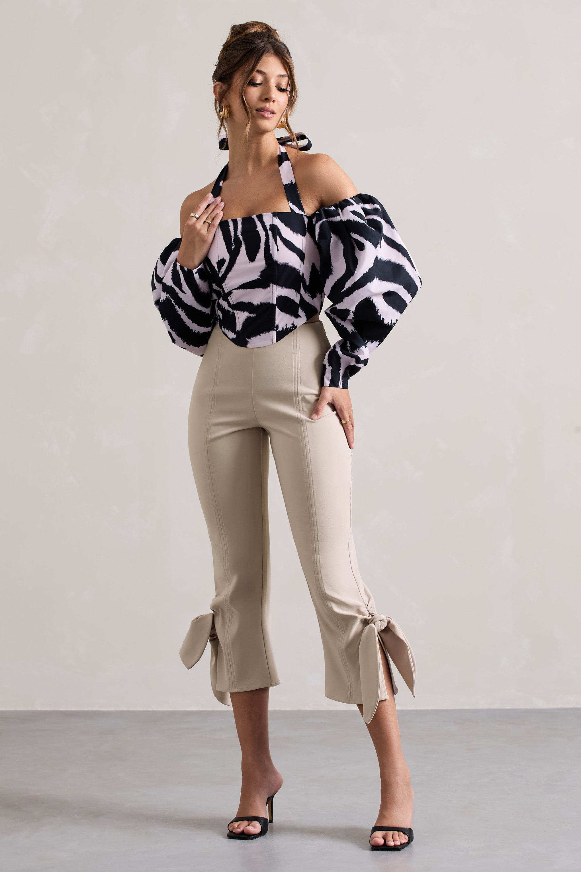 On Stage Champagne Cropped Capri Pants With Knot Detail