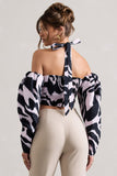 Theatric Zebra Print Halter-Neck Corset Top With Puff-Sleeves