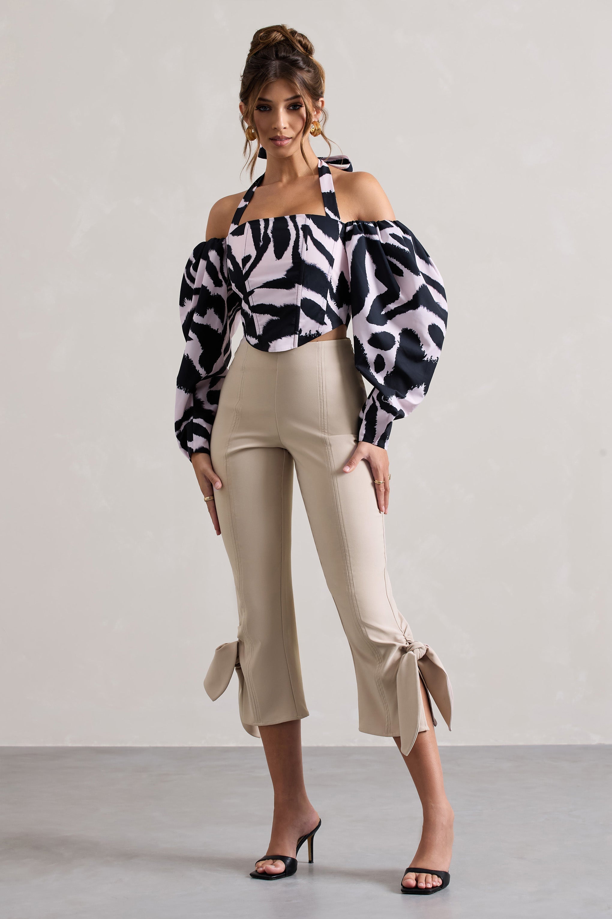 On Stage Champagne Cropped Capri Pants With Knot Detail