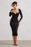 Sammy Black Bodycon Sweetheart Midi Dress