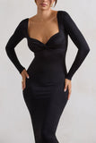 Sammy Black Bodycon Sweetheart Midi Dress