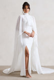 Saint Cream Fishtail Split Maxi Dress With Chiffon Cape