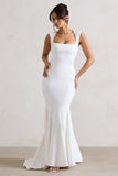 Adore You Cream Square-Neck Structured Fishtail Maxi Dress