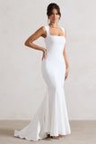 Adore You Cream Square-Neck Structured Fishtail Maxi Dress