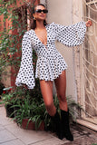 Laurel White Polka Dot V-Neck Balloon Sleeve Playsuit