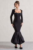 London Black Sweetheart Maxi Dress With Volume Hem