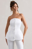 Century Cream Satin Strapless Button Front Corset Top