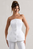 Century Cream Satin Strapless Button Front Corset Top