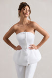 Century Cream Satin Strapless Button Front Corset Top