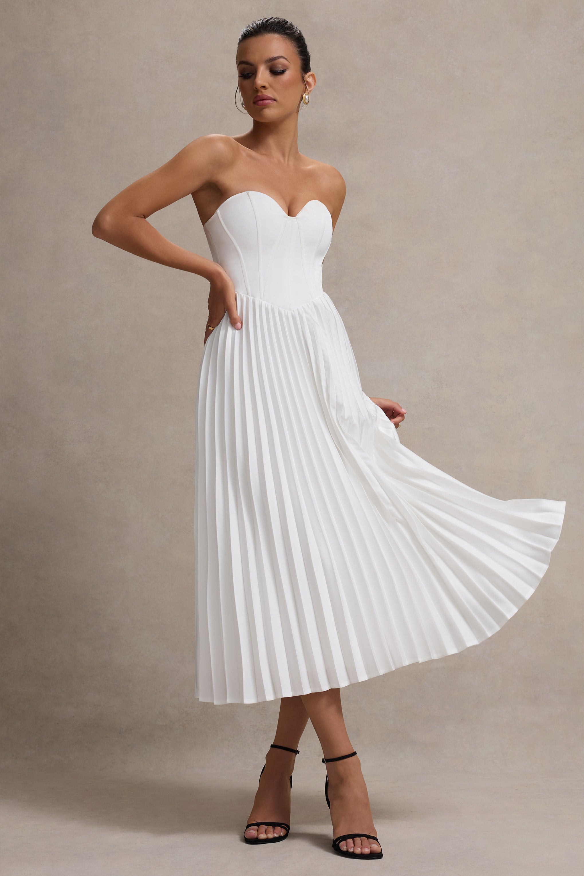 Bordeaux Cream Satin Corset Style Midi Dress