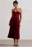 Bordeaux Berry Satin Corset Style Midi Dress