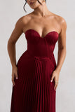 Bordeaux Berry Satin Corset Style Midi Dress