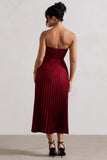 Bordeaux Berry Satin Corset Style Midi Dress