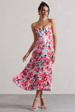 Bordeaux Mint Floral Print Satin Corset Style Midi Dress