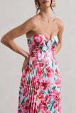 Bordeaux Mint Floral Print Satin Corset Style Midi Dress