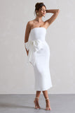 To Me White Bandeau Midi Dress With Oversized Bow