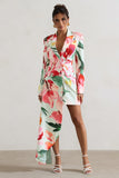 Spiral Mint Floral Tailored Blazer Mini Dress With Asymmetric Hem