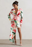 Spiral Mint Floral Tailored Blazer Mini Dress With Asymmetric Hem
