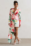 Spiral Mint Floral Tailored Blazer Mini Dress With Asymmetric Hem