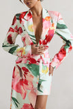 Spiral Mint Floral Tailored Blazer Mini Dress With Asymmetric Hem