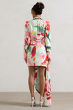 Spiral Mint Floral Tailored Blazer Mini Dress With Asymmetric Hem