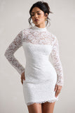Gossip White Lace High-Neck Mini Dress