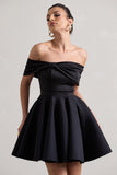 Snowfall Black Bardot Bow Skater Mini Dress