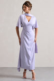 Lisette Lilac Asymmetric Flutter-Sleeve Maxi Dress
