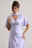 Lisette Lilac Asymmetric Flutter-Sleeve Maxi Dress