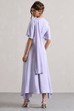 Lisette Lilac Asymmetric Flutter-Sleeve Maxi Dress