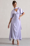 Lisette Lilac Asymmetric Flutter-Sleeve Maxi Dress