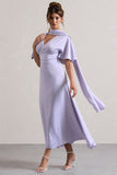 Lisette Lilac Asymmetric Flutter-Sleeve Maxi Dress