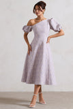 Lottie Mauve Lace Asymmetric Puff-Sleeve Maxi Dress