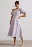Lottie Mauve Lace Asymmetric Puff-Sleeve Maxi Dress