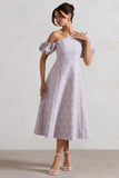 Lottie Mauve Lace Asymmetric Puff-Sleeve Maxi Dress