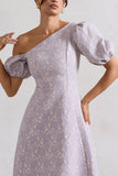 Lottie Mauve Lace Asymmetric Puff-Sleeve Maxi Dress