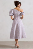 Lottie Mauve Lace Asymmetric Puff-Sleeve Maxi Dress