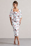 Bonita Rose Print Cape-Sleeve Midi Dress