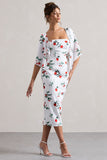 Bonita Rose Print Cape-Sleeve Midi Dress