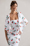 Bonita Rose Print Cape-Sleeve Midi Dress