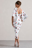 Bonita Rose Print Cape-Sleeve Midi Dress