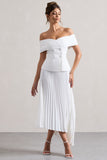 Hattie White Bardot Tailored Midi Dress With Plisse Skirt
