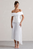 Hattie White Bardot Tailored Midi Dress With Plisse Skirt