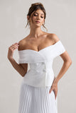 Hattie White Bardot Tailored Midi Dress With Plisse Skirt